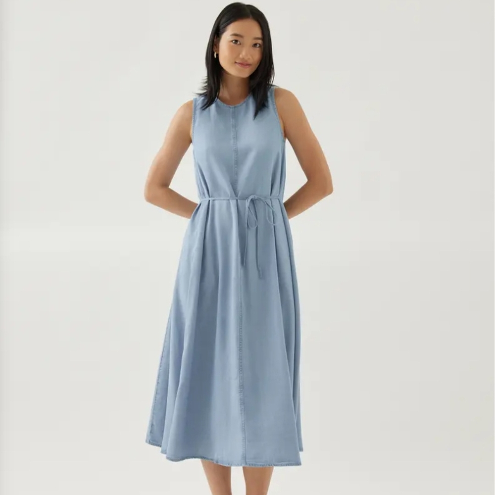 NWT LOVE BONITO Light Denim Ghia Chambray Trapeze Midaxi Dress (Size: M/6)